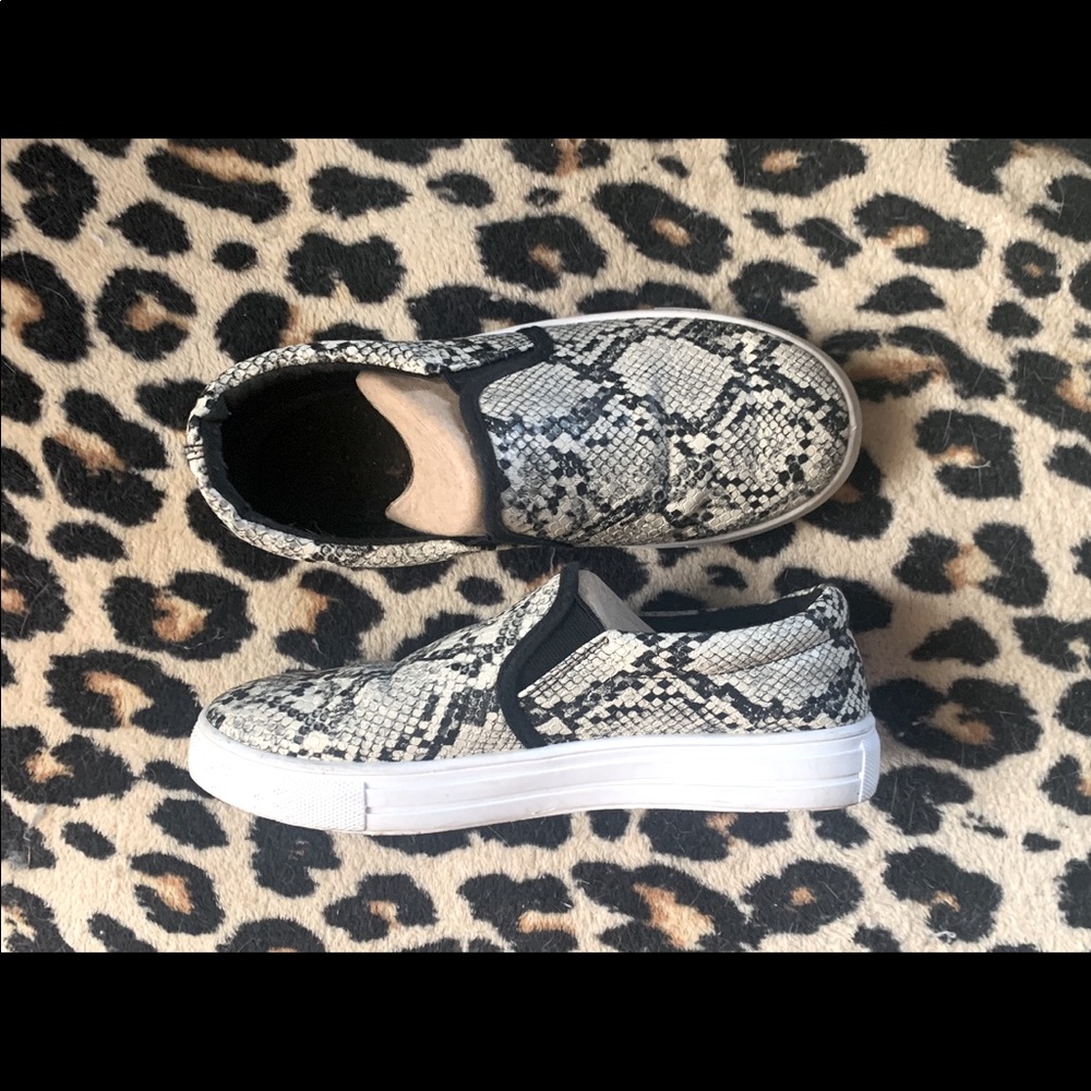 Snake skin slip ons